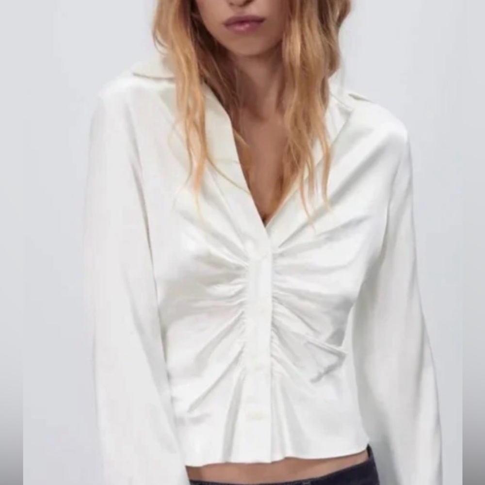 Zara Ruched Satin Effects Shirt